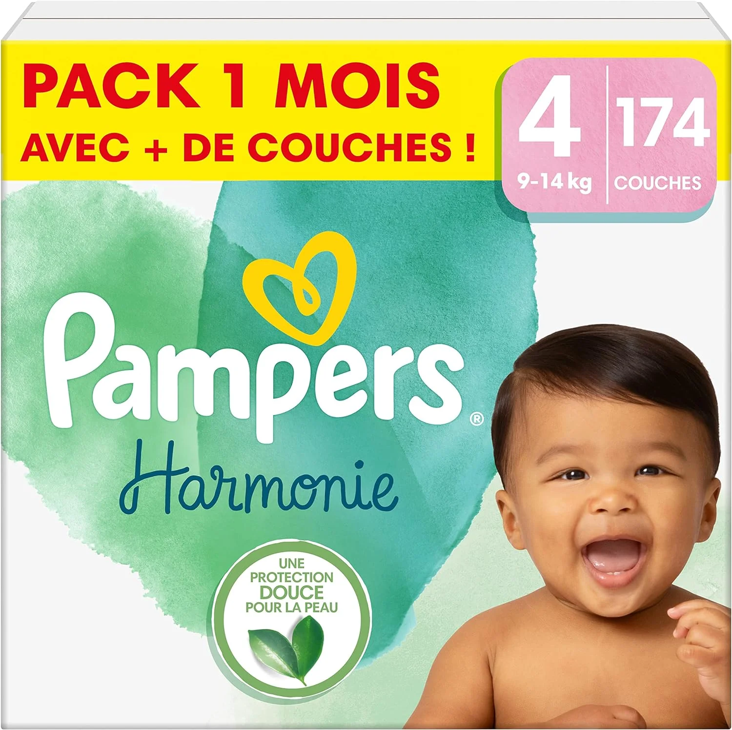 Pampers Couches Harmonie Taille 4 (9-14 kg), 174 Couches